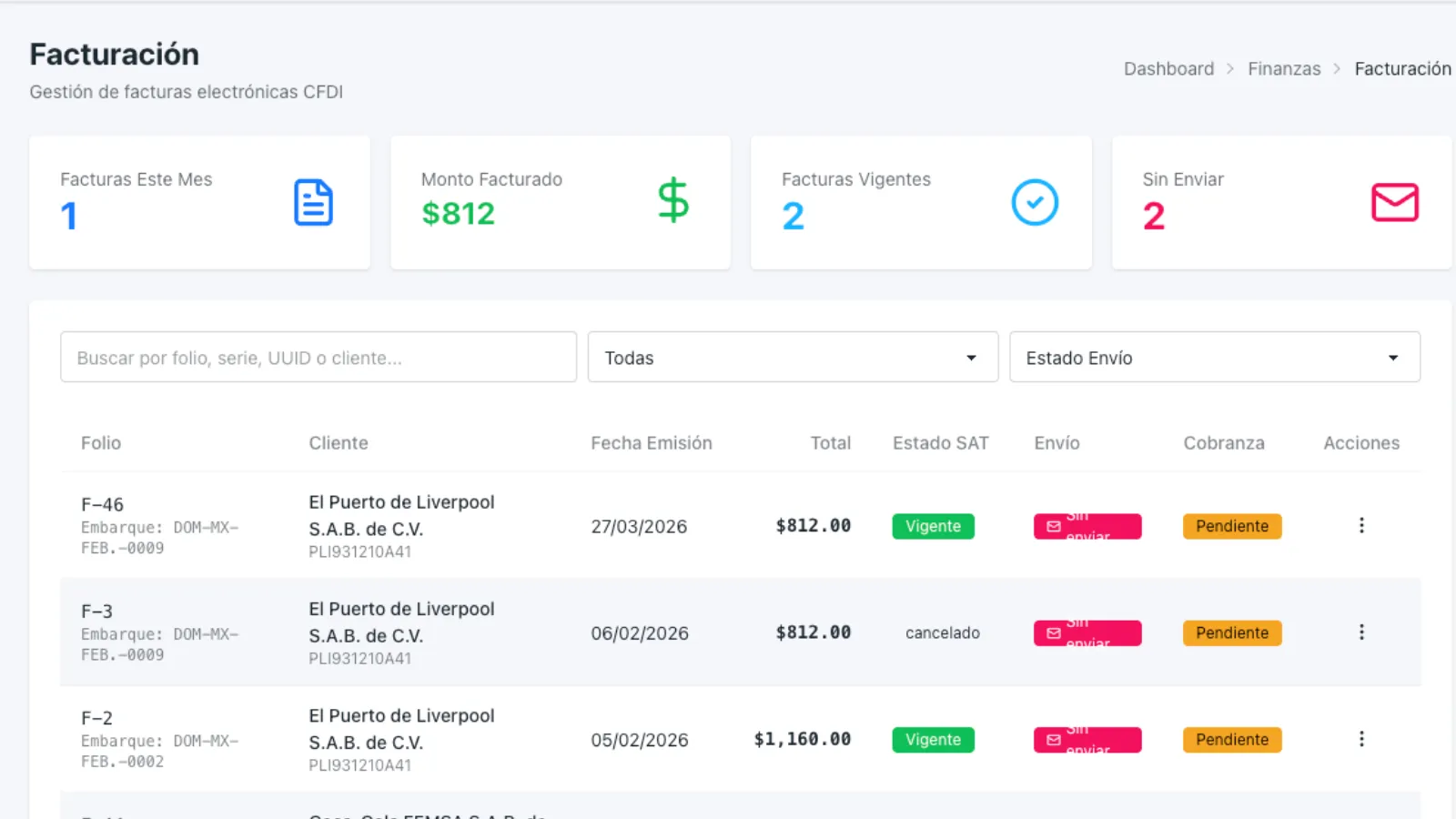 Gestion de embarques con timeline de estados